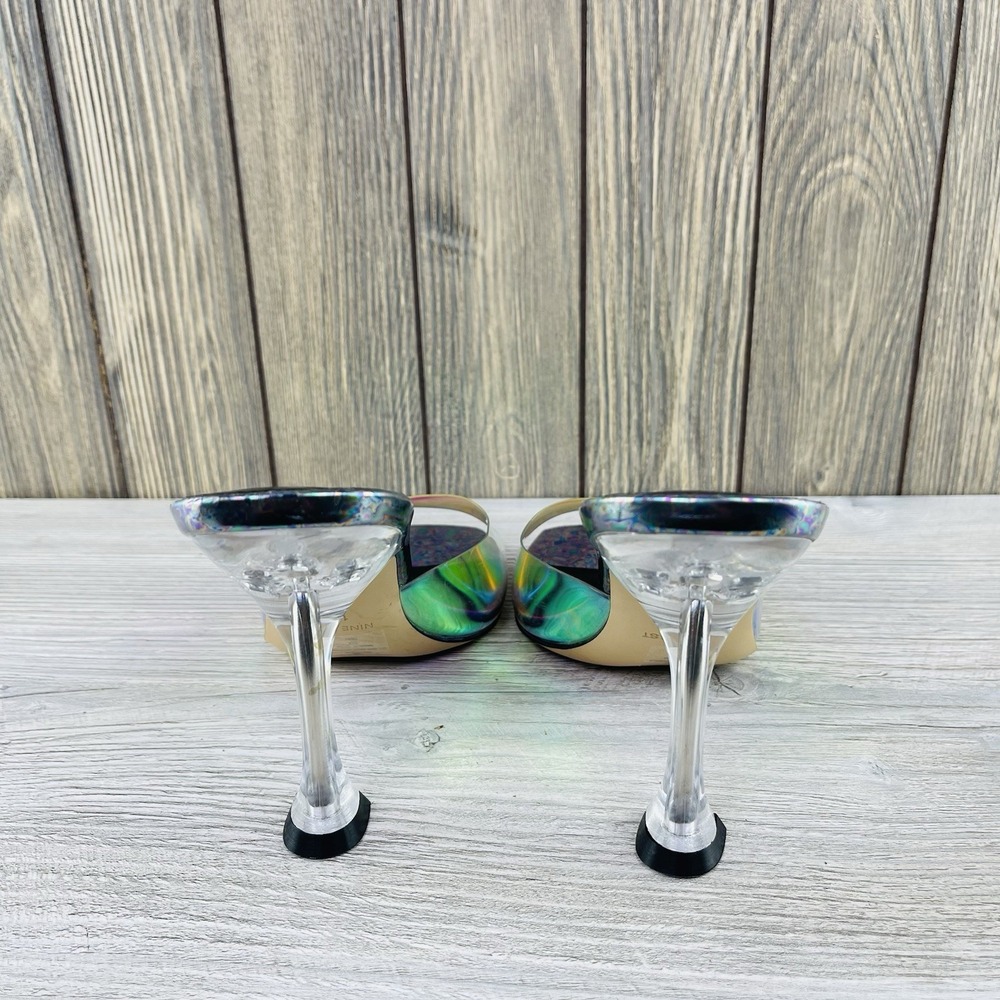 Nine West Holographic Clear Heel Mule Sandals Square Toe Rainbow Women's Size:10 - Picture 12 of 16